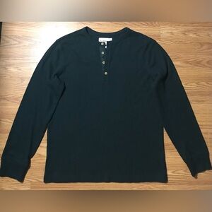 Goodfellow & Co Large Henley Thermal Shirt Dark Green Waffle Knit